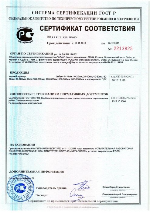 Сертификат на черный мрамор в Крыму 