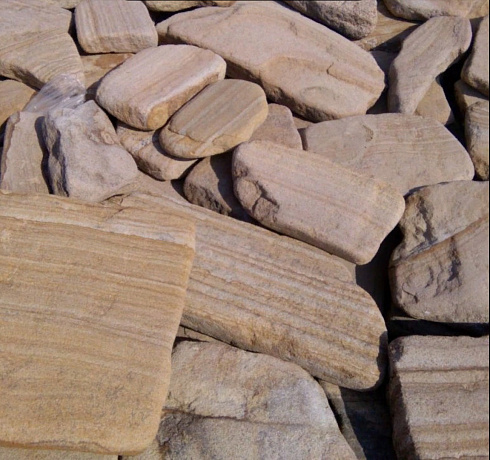 Kamenclub.ru: Песчаник пластушка галтованный желтый с рисунком (3 см)  купить в Крыму плитняк - пластушка желтый песчаник 21000 руб/м3   фото КАМЕНЬ КЛУБ