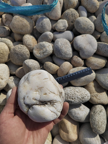 Kamenclub.ru: Галька речная окат (серо-белая) фр. 70-120 мм купить  в Крыму галька галечник бело-серая, серо-белая, серая, белая речная природная галька  8000 руб/т   фото КАМЕНЬ КЛУБ