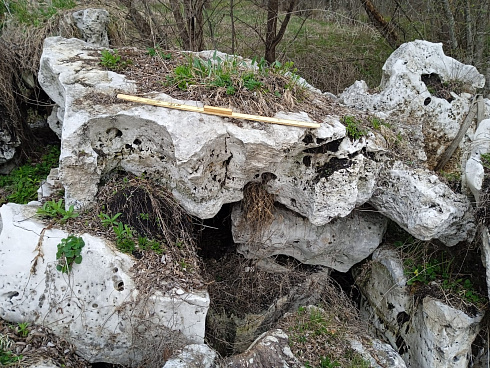 Kamenclub.ru: Выветренный известняк со мхом фр. 100-500 мм.  купить в Крыму известняк серый белый зеленый валун известняковый крупный 10000 руб/т   фото КАМЕНЬ КЛУБ