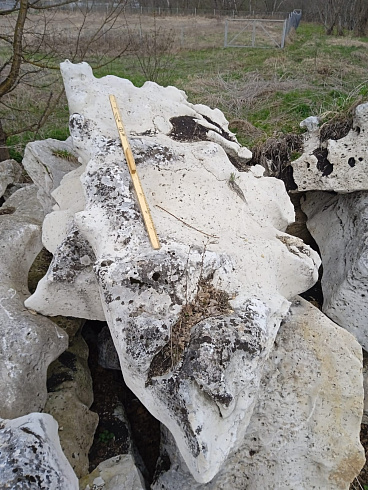 Kamenclub.ru: Выветренный известняк со мхом фр. 100-500 мм.  купить в Крыму известняк серый белый зеленый валун известняковый крупный 10000 руб/т   фото КАМЕНЬ КЛУБ