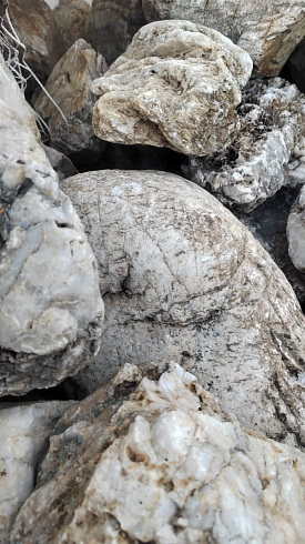 Kamenclub.ru: Кварцевый валунчик фр.100-300 мм.  купить в Крыму кварц белый, бежевый молочный рыжий крупный природный камень галечник 7850 руб/т   фото КАМЕНЬ КЛУБ