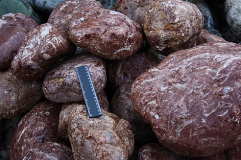 Kamenclub.ru: Розовый валунчик фр.100-300 мм.  купить в Крыму крупный природный камень розовый, серый молочный красный речной галечник природный 7850 руб/т   фото КАМЕНЬ КЛУБ