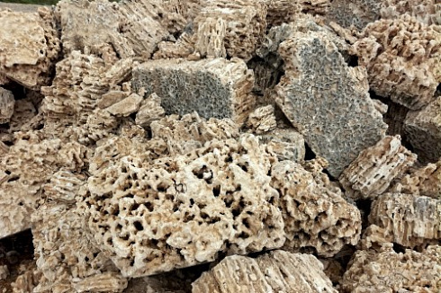 Kamenclub.ru: Крымский природный меотис фр. 100-500 мм.  купить в Крыму меотис бежевый рыжий молочный желтый ракушечник 4 500 руб/т   фото КАМЕНЬ КЛУБ